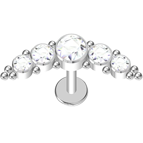 NewkeepsR 16G G23 Titanium Internally Threaded Cubic Zirconia Big Crescent Bezel Cluster Gem Upper Ear Cartilage Labret Stud