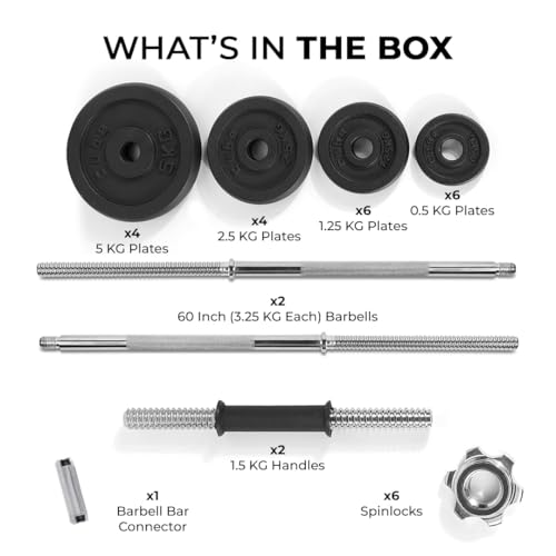 Image of The Cube Club Adjustable Cast Iron Dumbbell Sets with Portable Packing Box 2In1 Dumbbells Barbell with Connecting Rod,50kg Home Gym Training Free Weight Set for Men & Women