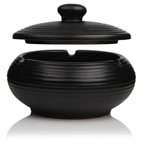Zigaretten Aschenbecher Schwarz Keramik für Draussen mit Deckel Retro...
