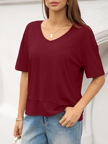Image of UNCLECAT Womens V Neck T Shirts Summer Trendy Loose Fit Casual Tops Tees