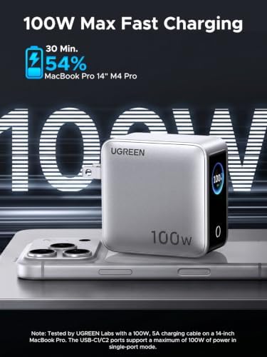 UGREEN Nexode Pro 100W Charger with 4-Port & Smart Display, GaN USB C Fast Wall Charger Block, Type-C Charging Compatible with MacBook Pro/Air, iPhone 17/16 Series, Galaxy, iPad Pro, Steam Deck - 4