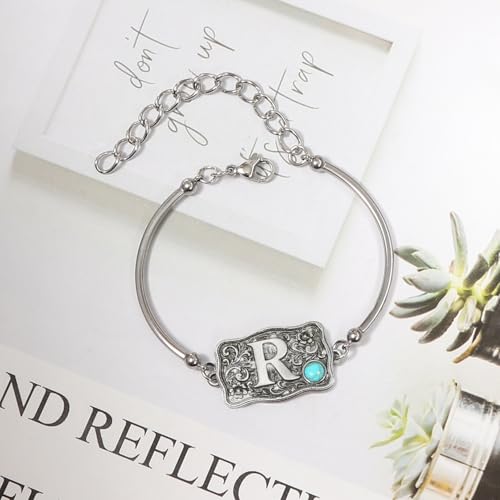 Image of Belt Buckle Bracelet Initial Letter A-Z Bracelets Western Cow Tag Bracelet Belt Buckle Necklace Western Style Initial Letter Pendant Necklace