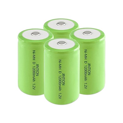 JINTION Rechargeable D Batteries 12000mAh 1.2V Ni-MH High Capacity D Size Battery Rechargeable d Cell Batteries (4 Pack)