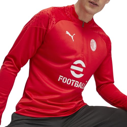 PUMA Mens Ac Milan Crew Neck Long Sleeve Quarter Zip Shirt Casual Tops Casual - Red3