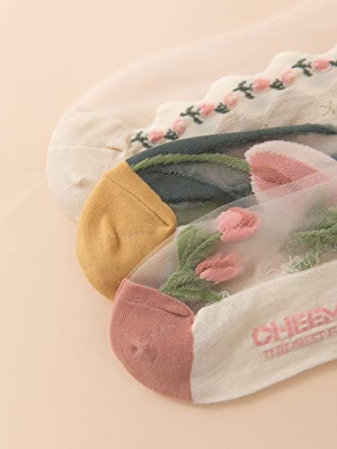 Verdusa Women's 3 Pairs Sheer Mesh Socks Floral Thin Socks3