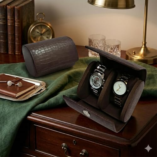 Image of THE CASE Luxury 2 Slot Watch Roll Case for Men & Women - Faux Leather Travel Watch Organizer with Soft Velvet Interior, Portable Watch Storage Box