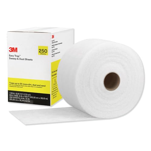 3M Easy Trap Sweep and Dust Sheets 1 Roll of 250 8 x 6 Sheets Disposable Easy Sweep Floor Duster Picks Up 8x More Dirt Dust Sand Hair Works on Dry or Wet Surfaces 55654W