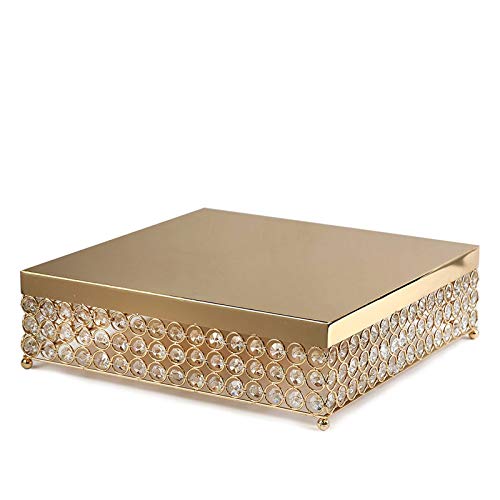 Wedding Venue Shop Square Metal Cake Stand - 14”  Crystal Beaded  Gold  1 Pc