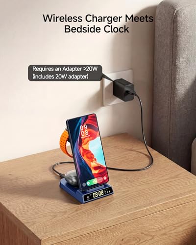 Image of 3 in 1 Wireless Charger for Samsung Galaxy S26 Ultra, Galaxy Watch 8, Buds | Dimmable LED clock, Dual-angle charging stand, Case-friendly, Compact & space-saving, Multi-protection, Charging indicator