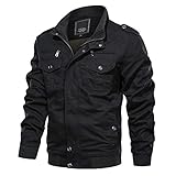 MAGCOMSEN Männer Übergangsjacke Militär Jacke Stehkragen Fliegerjacke Arbeitsjacke Baumwolle Blouson Leicht Bomber Jacke Armeejacke US Feldjacke mit Zip Taschen Schwarz M