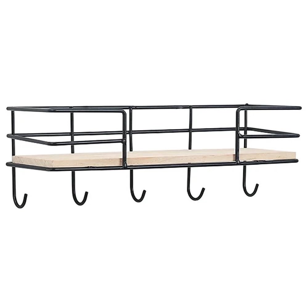 Percha Cesta de almacenamiento hierro y tablero madera con ganchos, colgadores for llaves sombreros, soporte pared, decoración for el hogar, for colgar(Blanco,Medio)