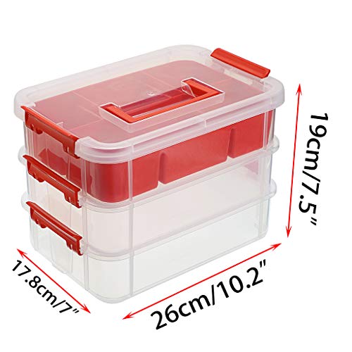 Btsky 3 Layer Stack & Carry Box, Plastic Multipurpose Portable Storage Container Box Handled Organizer Storage Box With Removable Tray For Organizing Sewing, Art Craft, Supplies Red #TOP1