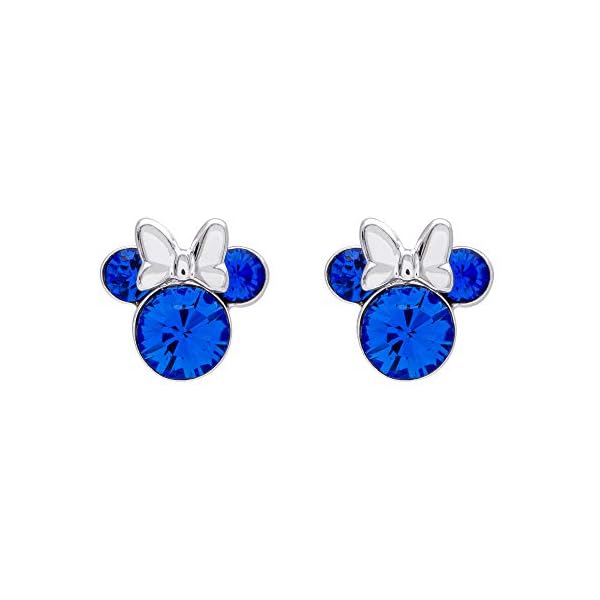 Disney Womens Minnie Mouse September Birthstone Stud Earrings - Minnie Mouse Jewelry - Faux Sapphire Earrings (September-Sapphire Crystal)
