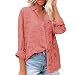 Tunique extensible à épaules dénudées pour femme - Chemise décontractée à manches longues et boutons fins en mousseline de soie - Haut à manches longues, rouge pastèque, S