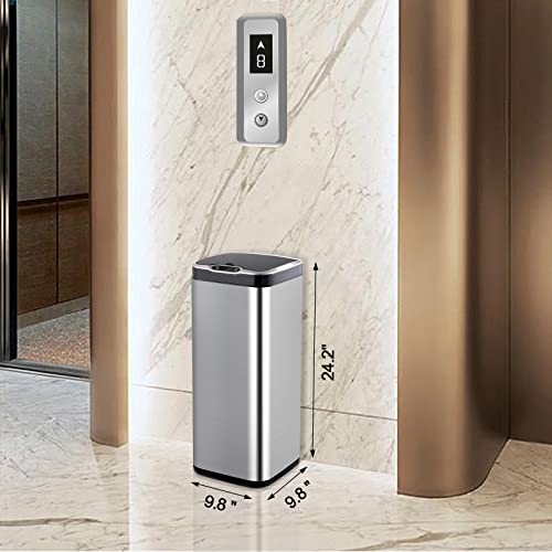 Square Stainless Steel Elpheco 8 Gallon Sensor Trash Can With Lid, 30 Liter Automatic Kitchen Garbage Can, Slim Metal Trash Can For Home, Hotel, Office Building, Public Places #TOP3