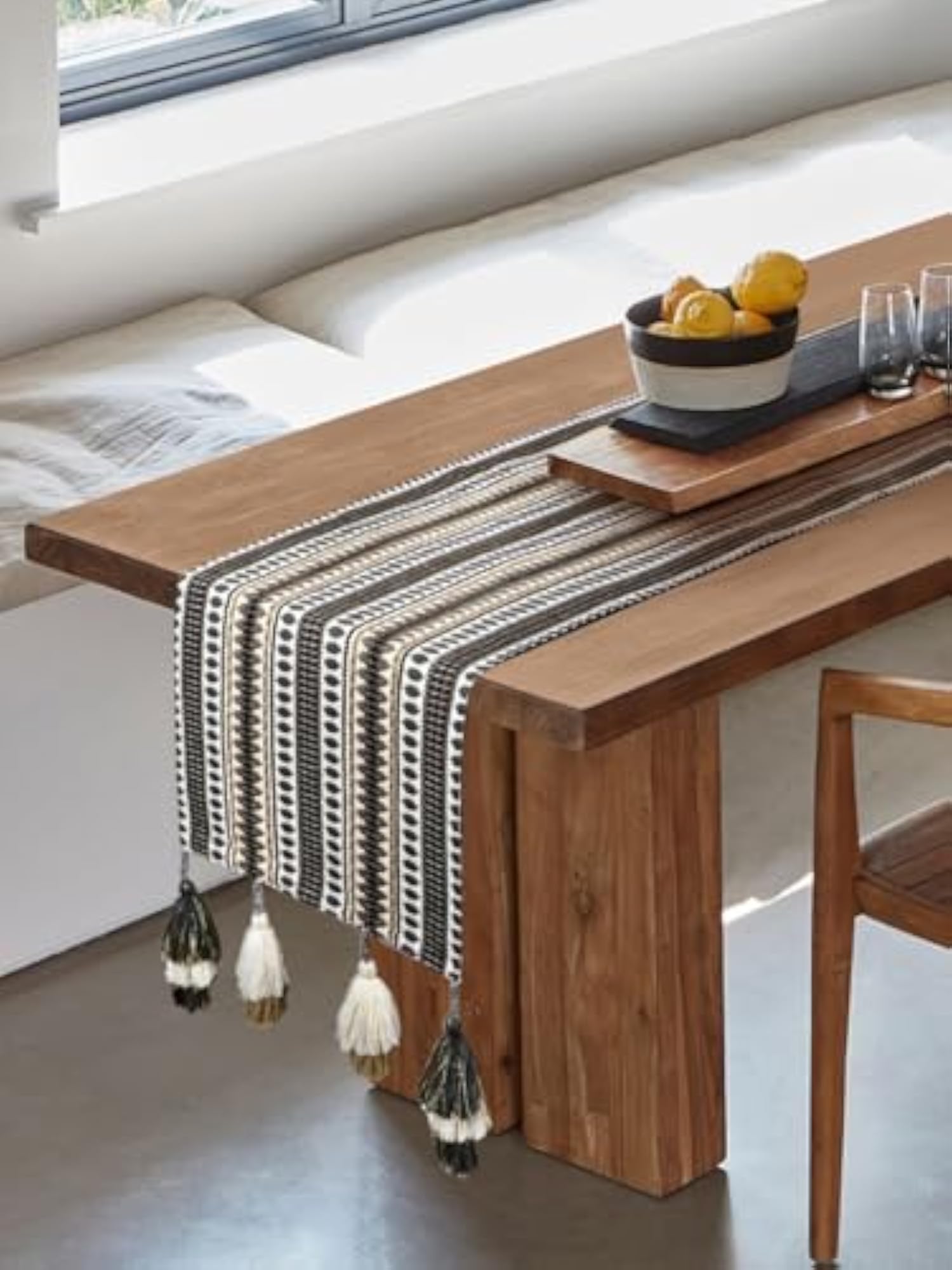 Stave Grey, White & Multi Striped Cotton Acrylic Table Runner