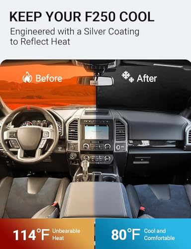 Image of Proadsy 2026 Upgrade Front Windshield Sun Shade Foldable Sunshade Protector Custom Fit 2017-2025 2026 Ford Super Duty F-250 F250 F-350 F350 F-450 F450 F-550 F550 2Door 4Door Pickup Accessories