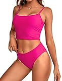 Women High Waisted Tankini Bathing Suit Tummy Control 2 Piece Bikini Crop Top Swimsuits Sports High