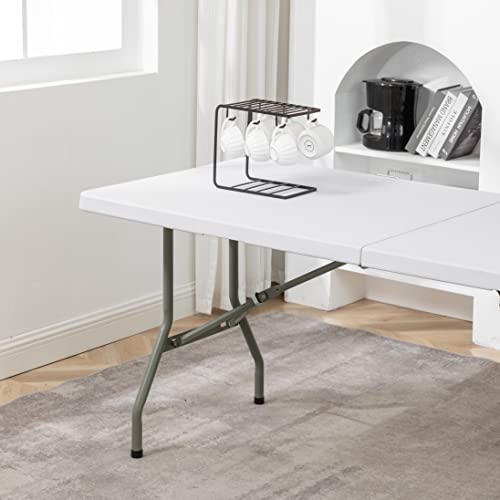 Image of BTEXPERT Plastic Folding Table Fold-in-Half 6 Ft 72 inchx29.5 inch Heavy Duty Portable Handle, Indoor Outdoor Picnic Camping Home Event Picnic Party Wedding Tailgating White