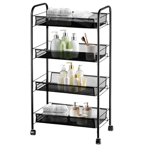 IGNEXO - Carrito Auxiliar con Ruedas - Carrito Cocina - Carro Almacenaje con Ruedas Carro Auxiliar con Ruedas - Verdulero Cocina - Carro Auxiliar 4 Niveles - Mueble Auxiliar Cocina