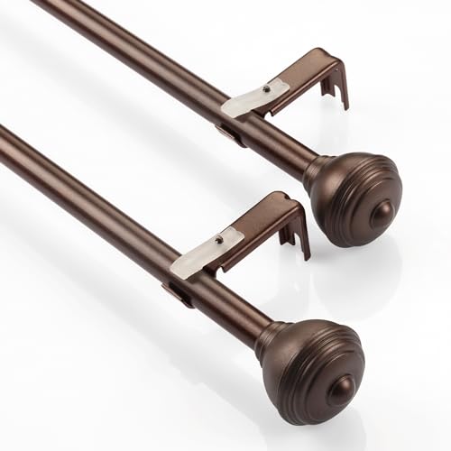 Image of Deco Window 2 Pc Extendable Curtain Rod for Doors & Windows, 16mm Diameter, 28 inch-48 inch Adjustable Length, Iron Telescopic Rod with Round Finials, Brown Oil Rubbed