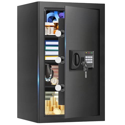 5.1 Cuft Large Home Safe, Waterproof Fireproof Safe Box for Money with Combination Lock and Spare Keys, Fire Proof Security Safe for Home Use, Fire Water Proof Safe for Documents Firearm Medicine