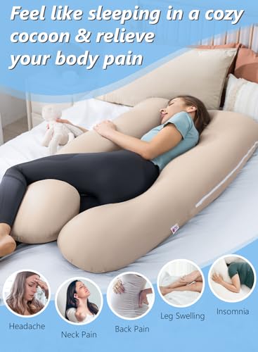 Image of Meiz Pregnancy Pillows, Pregnancy Pillows for Sleeping Cooling, Maternity Pillow U Shaped, Body Pillows for Adults, 55 inch Pregnant Pillow with Viscose Pillowcase, Khaki