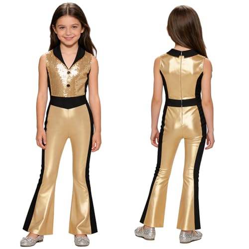 Tenue disco pour filles Choomomo salopette évasée à paillettes idéale pour anniversaires