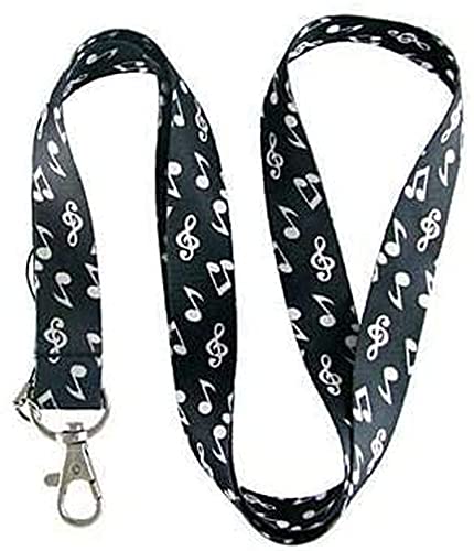 Music Notes Black Keychain Holder Lanyard