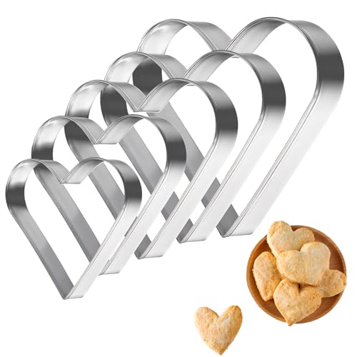 5PCS Heart Shape Cookie Cutter Set, Stainless Steel Heart Cookie Cutter, 5 Size Love Shaped Biscuit Mold for Cake and Sandwich, Love Shape Cookie-Cutters for Valentine's Day (1.4/1.8/2.2/2.7/3.1)