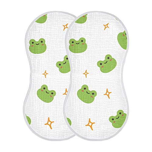 Image of WELLDAY Muslin Baby Burp Cloths Set of 1, Soft Absorbent Cute Frog Muslin Washcloths, Bibs, Face Towel for Newborn Boys Girls, 22 x 11 Inch