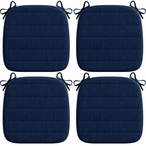 Codi Dining Chair Cushions Set of 4, Indoor Chair Pad for Kitchen and Bar Stool - Washable, Non Slip Seat Cushion with Ties, 16x17 inch, Navy, 4 Pack