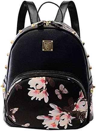 American Shield Girls Mini Cute Waterproof butterfly Backpack Small Casual Lightweight Women Fashion Light Black Leather Daypack 651, Black