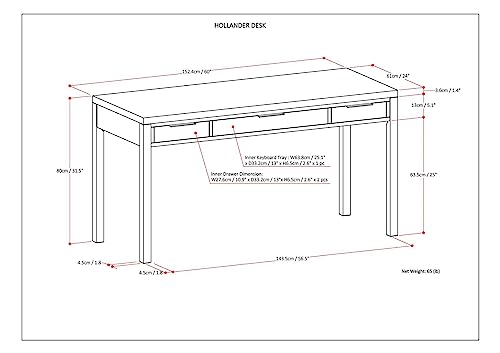 SIMPLIHOME Hollander Desk - 60-Inch Wide Solid Wood Writing Desk in Medium Saddle Brown, Contemporary Home Office Computer Table for Workspace or Study with 2 Drawers and Flip-Down Keyboard Tray