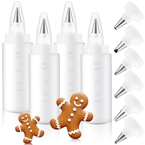 LemonRoad 4 Pcs Piping Bottles for Icing Cookie Decorating Supplies