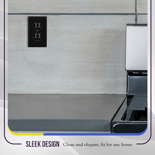 Image of ENERLITES Duplex Receptacle Outlet Wall Plate, Size 1-Gang 4.50 inch x 2.76 inch, Unbreakable Polycarbonate Thermoplastic, UL Listed, 8821-BK-5PCS, Black (5 Pack)