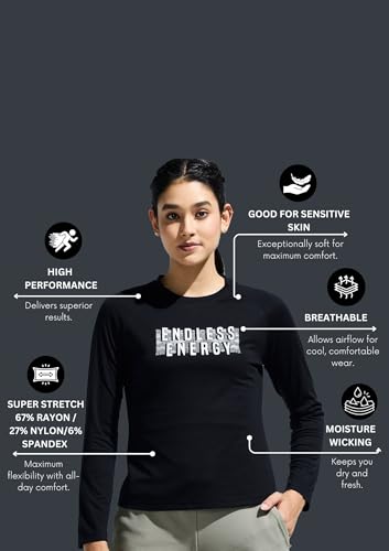 Image of Women's Stretchable Raglan Full Sleeve Graphic Print TEE for Everyday WEAR | Moisture-Wicking TEES for Girls | Women Smooth and Soft Finish Tshirt | Full Length Yoga Tshirt for Girls