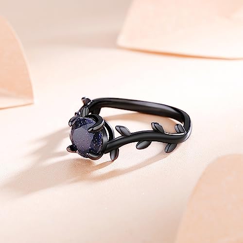 Personalized Promise Rings for Couples, Vine Blue Sandstone Black Matching Rings, Custom Matching Couple Rings Set, His and Her Engagement Ring4