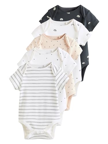 NEXT Baby Standard Kurzärmelige Bodys 100% Baumwolle, 5 Stk. Schwarz/Weiß 56