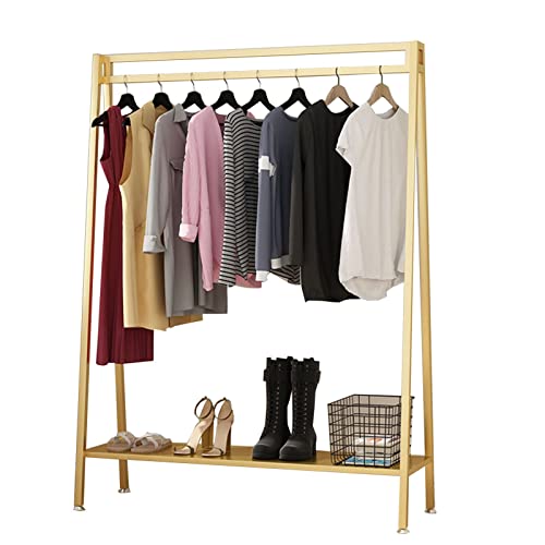 Portant à vêtements doré avec étagères de rangement en métal robuste pour boutique et maison