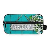 RELEESSS Kulturbeutel, Willkommensschild, Fr¨¹hlingsblume, leicht, tragbar, f¨¹r Reisen, Make-up, Kosmetik, Kulturbeutel, Handtasche f¨¹r Frauen, M?dchen, Damen