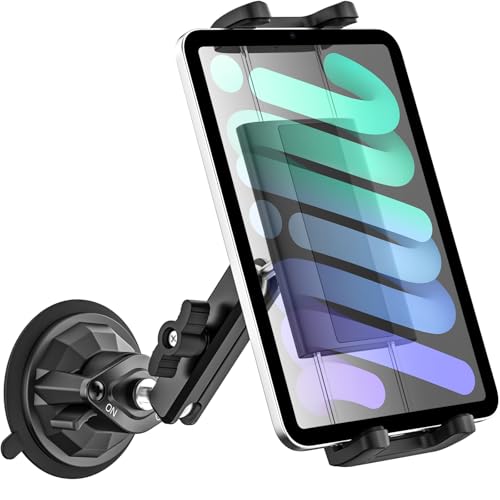Dosvsi for iPad mini Car Mount, [Super Stable Suction Cup] Windshield Tablet Holder, 360° Metal Arm Truck Side Window Dashboard Tablet Phone Mount for iPad mini 7 6 5 4 3 2, iPhone, All 4-8.3