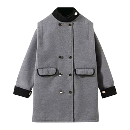 EnJoCho Grey Woolen Coat Girls Autumn And Winter Long Double Breasted Big Kids Winter Jacket (Silver, 13-14 Years)