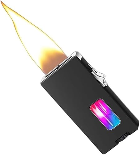 Wide-Flame Butane Lighter, Gravity-Sensor Ignition, Adjustable Flame, Reusable, Type-C Rechargeable, Safety Switch. A Good Gift.(Black)