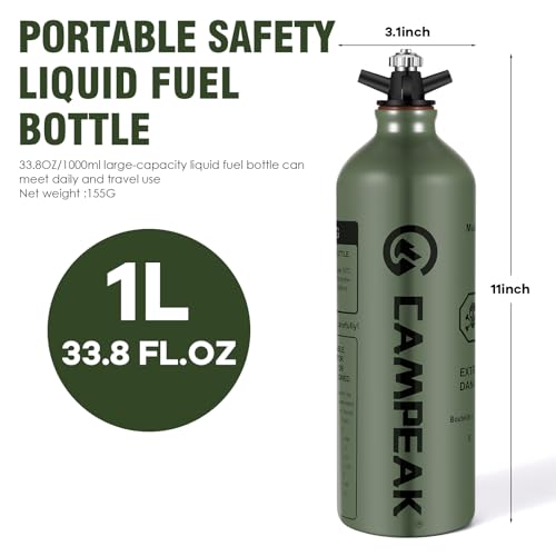 CAMPEAK Fuel Bottle 1L for Camping Outdoor with Safety Valve - Thumbnail 4