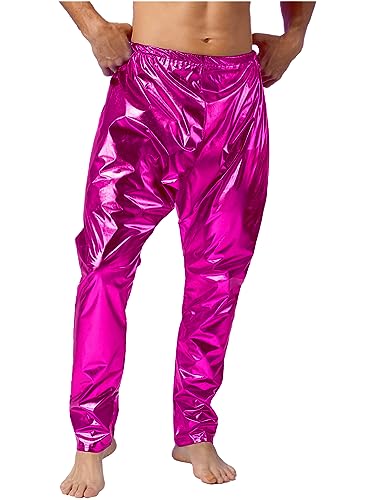 ACSUSS Men's Shiny Metallic Hip Hop Pants Elastic Waistband Hippie Drop Crotch Pants Party Clubwear2