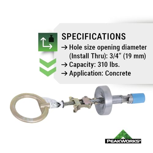 Image of Peakworks Temporary Reusable Drop-In Anchor for Concrete - Industrial, Construction, Roofing Fall Protection - ANSI & OSHA Compliant - 3 /4 inch (19 mm)