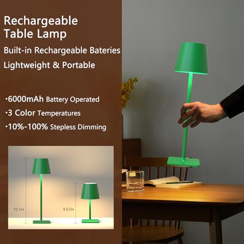 Image of Yogaret Green Cordless Table Lamp Set of 2-3 Color Stepless and Dimmable - for Restaurant Dining Bedroom Home Bar
