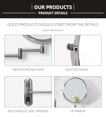 JPS Brass Dual Side Round Mirror for Bathroom 360° Swivel with Magnifying View | Magnifying Shaving Makeup Mirror Wall Mounted | (Chrome)