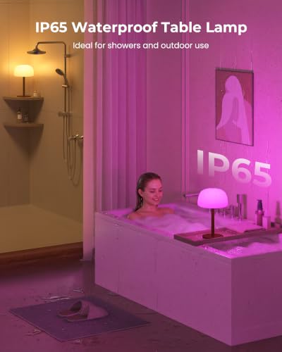 Image of Shower Lamp Waterproof, Cordless IP65 Shower Lights for Inside Shower, 7500mAh Rechargeable Battery, 3 White Tones & 15 RGB Stepless Dimming LED Table Lamp for Bathroom Home Indoor (Walnut)